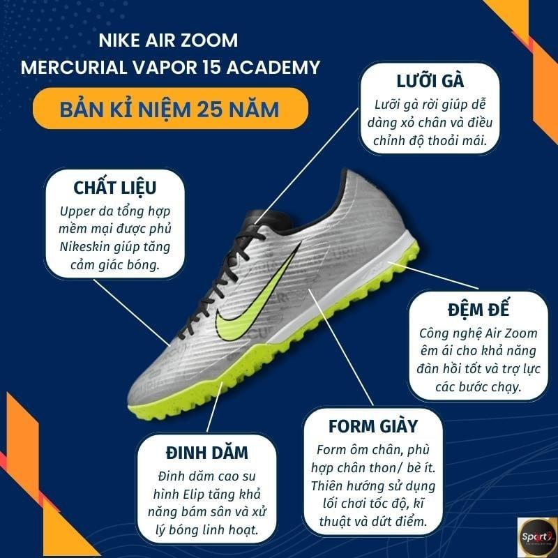 Nike Zoom Mercurial Vapor 15 Academy XXV TF - Bạc/Xanh Lá